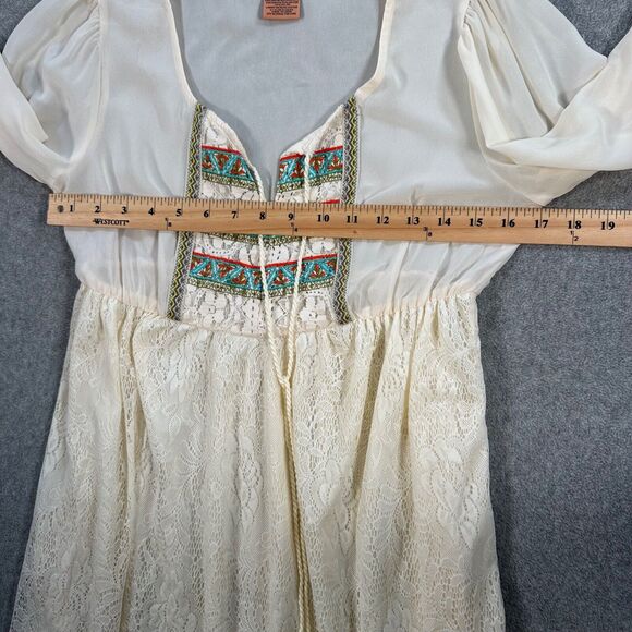 Flying Tomato Mini Dress Sheer Lace Womens Small Boho Tassel Peasant Embroidered - Picture 5 of 9
